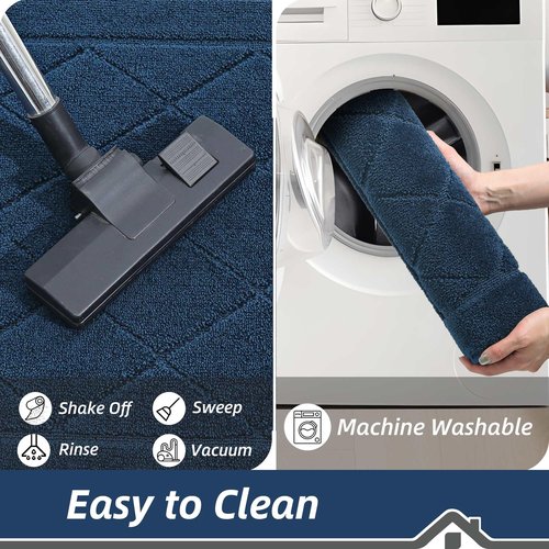 BEQHAUSE Dirt Trapper Door Mat 20" x 32", Doormat Non-Slip Entryway Rugs Washable, Dog Door Mat Stain Resistant and Absorbent Welcome Floor Mat for Front Back Door, Mud Wet Shoes & Paws, Navy Blue