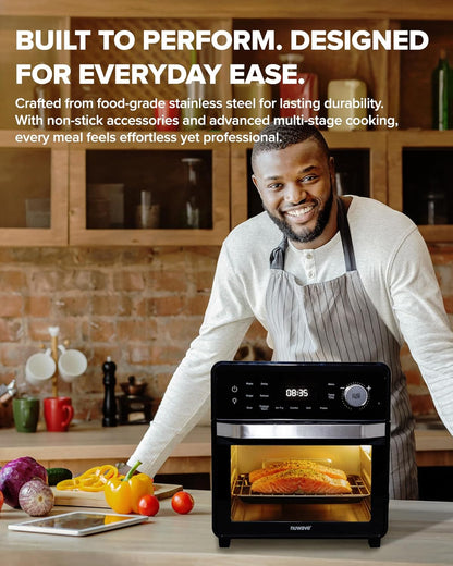 Nuwave Plug-In Grill Air Fryer Oven Combo - Even Heat & True Char Flavor | 150 Presets, Smart Probe, Stainless Steel