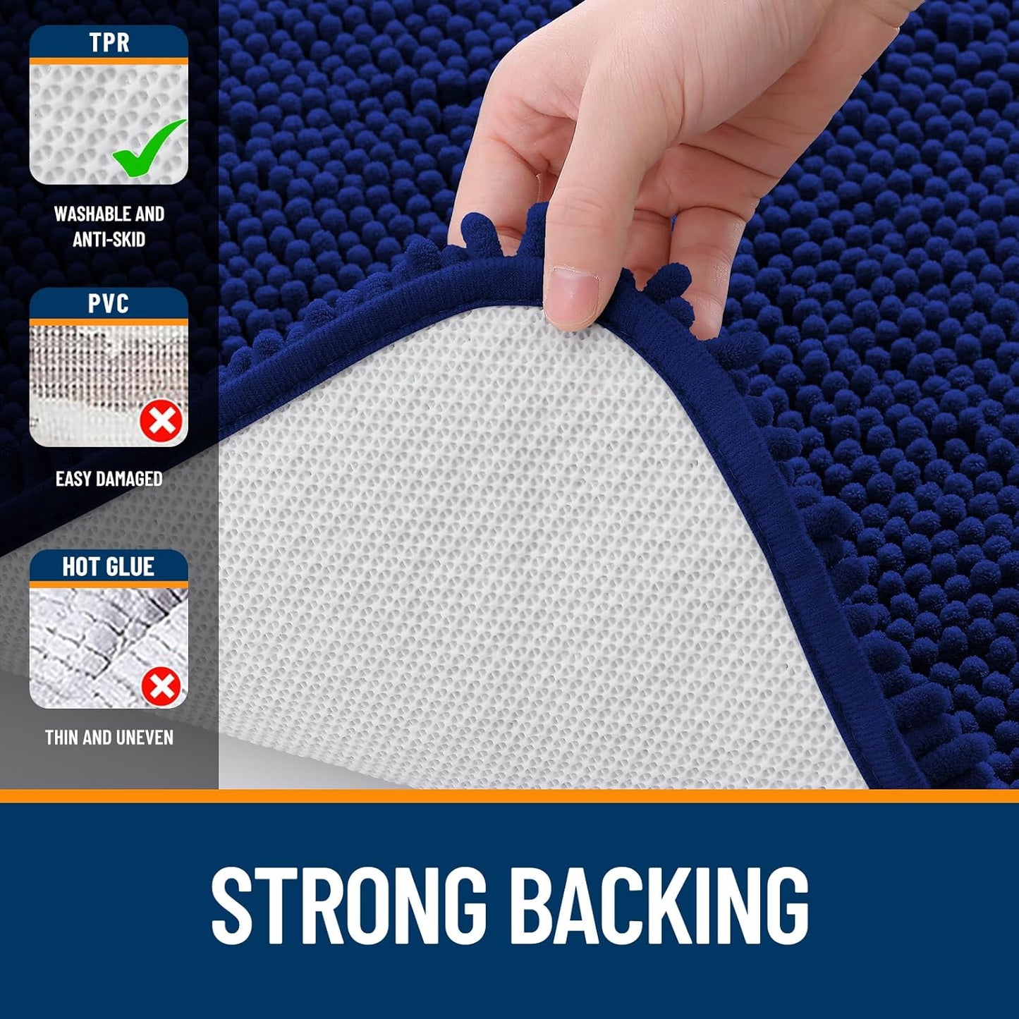 OLANLY Bathroom Rugs - Extra Soft Chenille Bath Mats | Quick-Dry, Machine Washable, 30x18 Navy