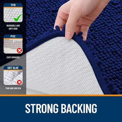 OLANLY Bathroom Rugs 30x18, Extra Soft Absorbent Chenille Bath Rugs, Rubber Backing Quick Dry, Machine Washable Bath Mats for Bathroom Floor, Tub and Shower, Home Decor Accessories, Navy