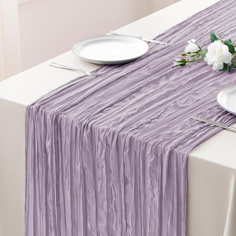 Lilac 3-Piece Cheesecloth Table Runner Set, 35 x 120 in – Boho Rugged Rustic