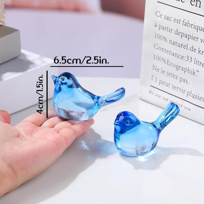 Qianwei Crystal Bird Figurine Set - Handmade Blown Glass Birds for Office Desk Decor | 2pcs Sky Blue