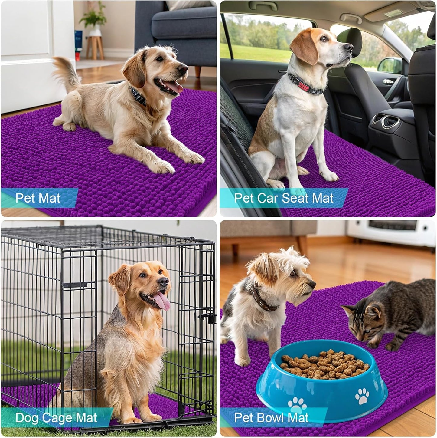 OLANLY Dog Door Mat - Absorbent Non-Slip Mud Mat for Indoor Use | 40x32 Inches, Purple