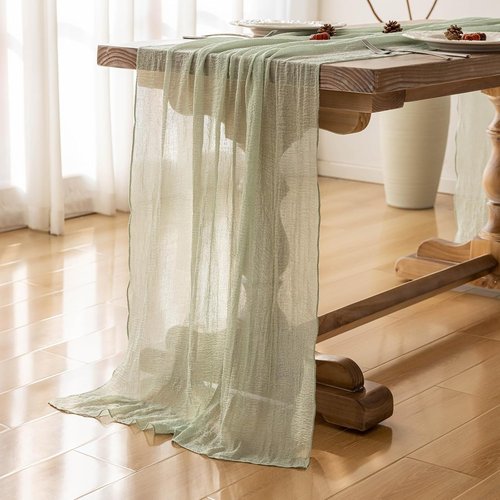 Keketoarrange Sage Green Table Runner - Rustic Boho Cheesecloth for Weddings & Events | 120 Inch