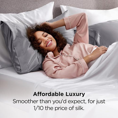 Bedsure King Size Satin Pillowcase Set - Dark Grey Silk-Like Covers for Hair & Skin | 20x36 Inches, 2-Pack