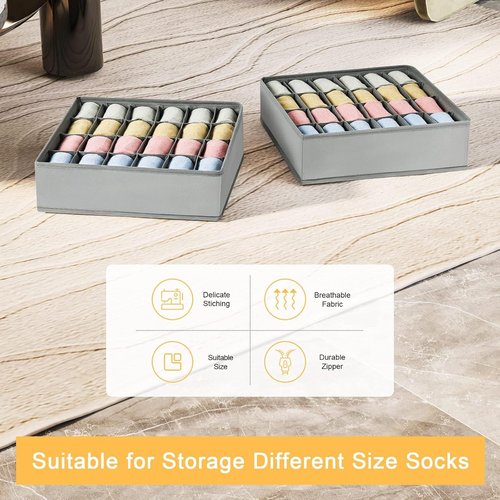 Joyoldelf Sock Drawer Organizer - 24 Cell Underwear & Sock Storage Dividers | Grey, 2 Pack