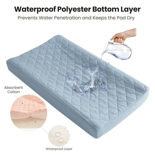 Konssy Waterproof Muslin Changing Pad Cover - Soft Quilted Cotton Sheets for Boys & Girls | 2 Pack (Star, Blue)