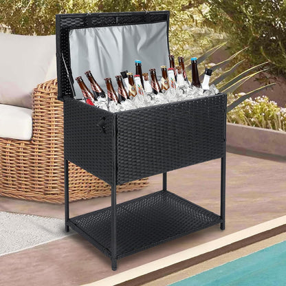 Skiennix 80 Quart Ice Chest Cooler Cart - Outdoor Beverage Stand with Bottle Opener for Parties & Poolside