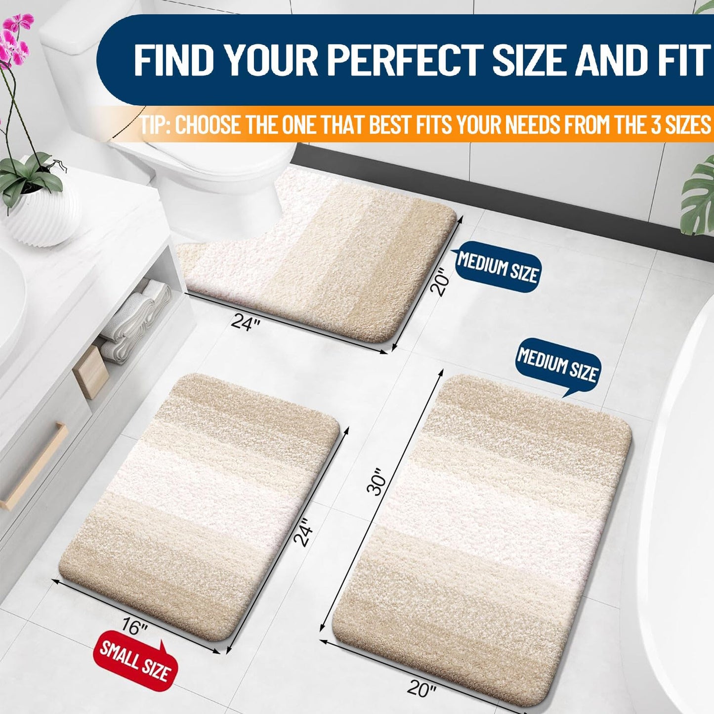 OLANLY Small Bathroom Rugs Mat 24x16, Extra Soft Absorbent Microfiber Bath Rugs, Rubber Backing, Quick Dry, Washable Bath Mats for Bathroom Floor, Tub and Shower, Home Decor Accessories, Light Beige