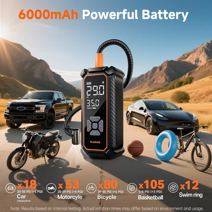 OlarHike Portable Tire Inflator - 150PSI Dual Power Air Compressor with LED & Digital Gauge | 6000mAh & 12V DC