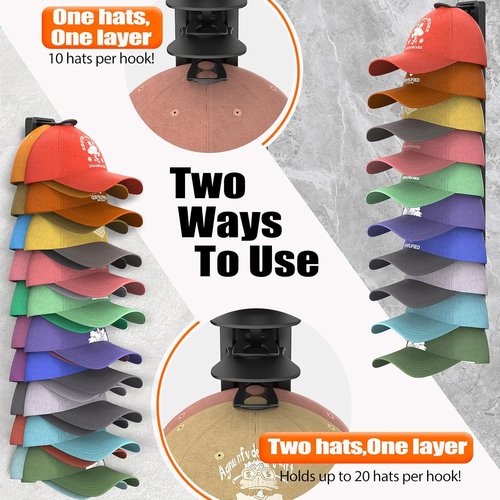 Hat Organizer - Skiennix Baseball Cap Rack Holds Up to 40 Hats | Strong Adhesive Wall Storage (Black)