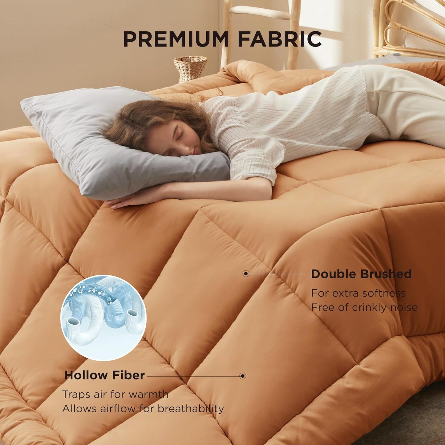 Bedsure Comforter Duvet Insert - All-Season Quilted Full Size Bedding, GentleSoft Down Alternative, Burnt Orange 86 x 82 Inches