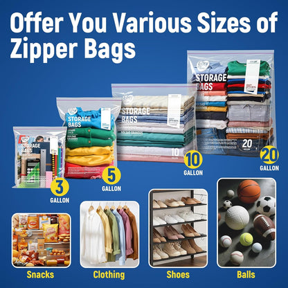 Ziploc 5 Gallon Zipper Lock Storage Bags - Extra Large Reusable Plastic Freezer Bags | BPA-Free, 18"x24"