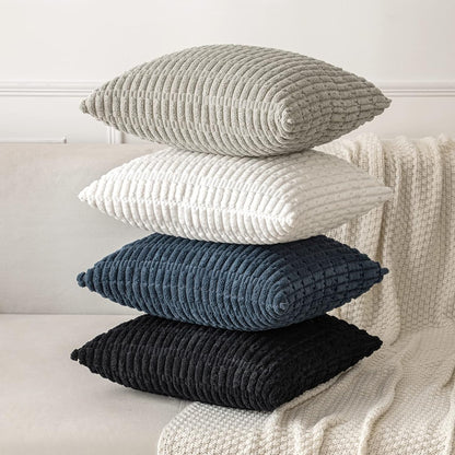 MIULEE Euro Sham Pillow Covers - Soft Boho Striped Corduroy | 24x24 Inch, Blue for Modern Farmhouse Decor