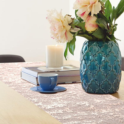 Rose Gold Table Runner Set 3 Pcs 11 x 84 Inch Mesh Sequin Distinctive Elegant