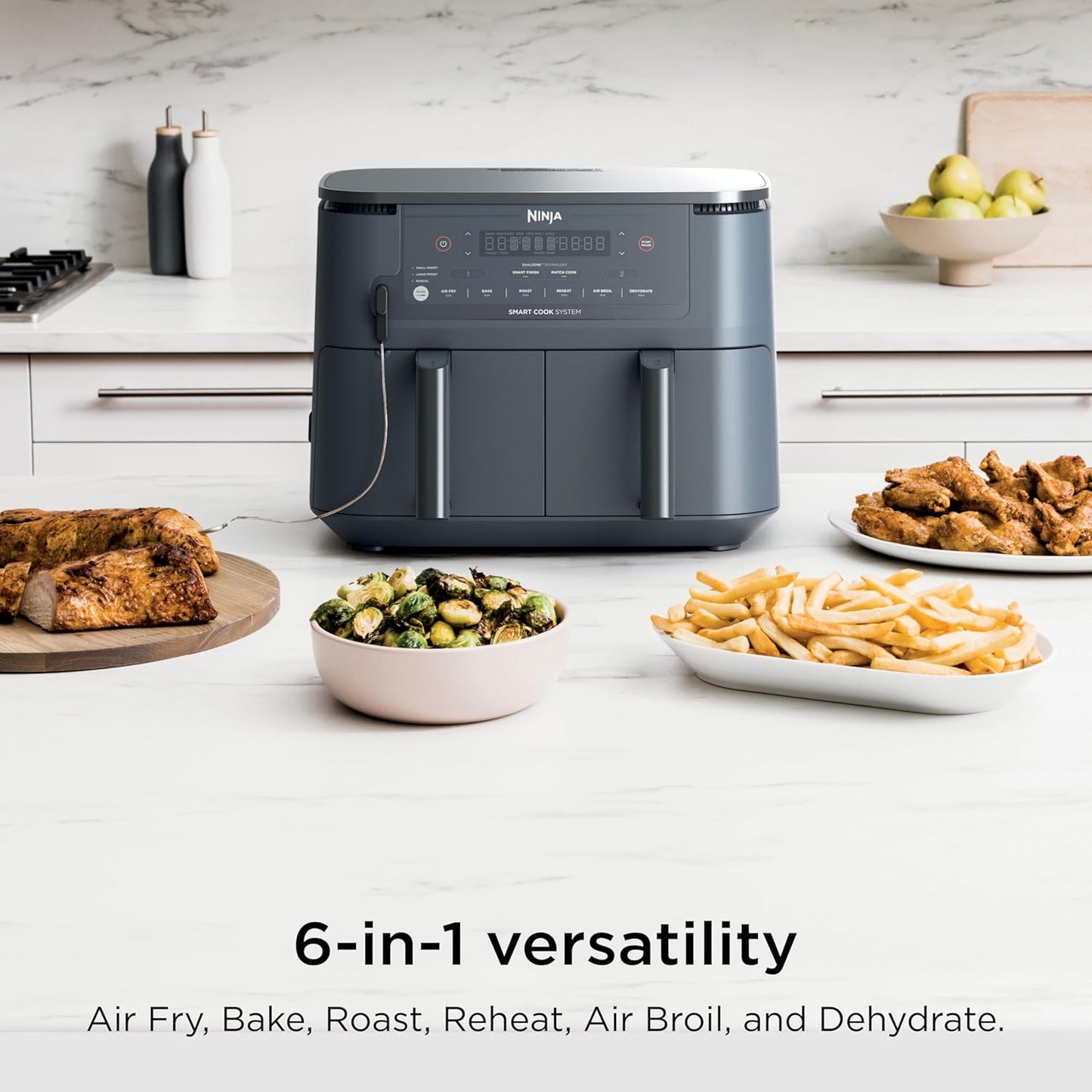 Ninja Foodi Air Fryer - 6-in-1 Smart Cook Thermometer & DualZone™ Technology | XL 10 Qt Stainless Steel | Grey