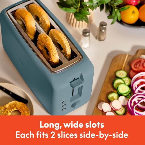 Bella 4-Slice Slim Toaster - 10” Long Slot with 6 Shade Settings & Reheat Function | Anti-Jam, Auto Shutoff, Surf Color