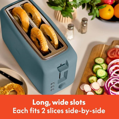 Bella 4-Slice Slim Toaster - 10” Long Slot with 6 Shade Settings & Reheat Function | Anti-Jam, Auto Shutoff, Surf Color