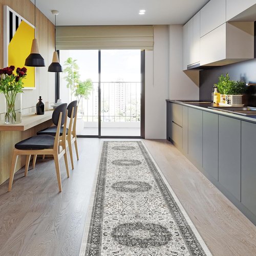 Hallway Washable Runner Rug - Vintage Soft Non-Slip Indoor Carpet for Entryway | 2'6''x12', Grey