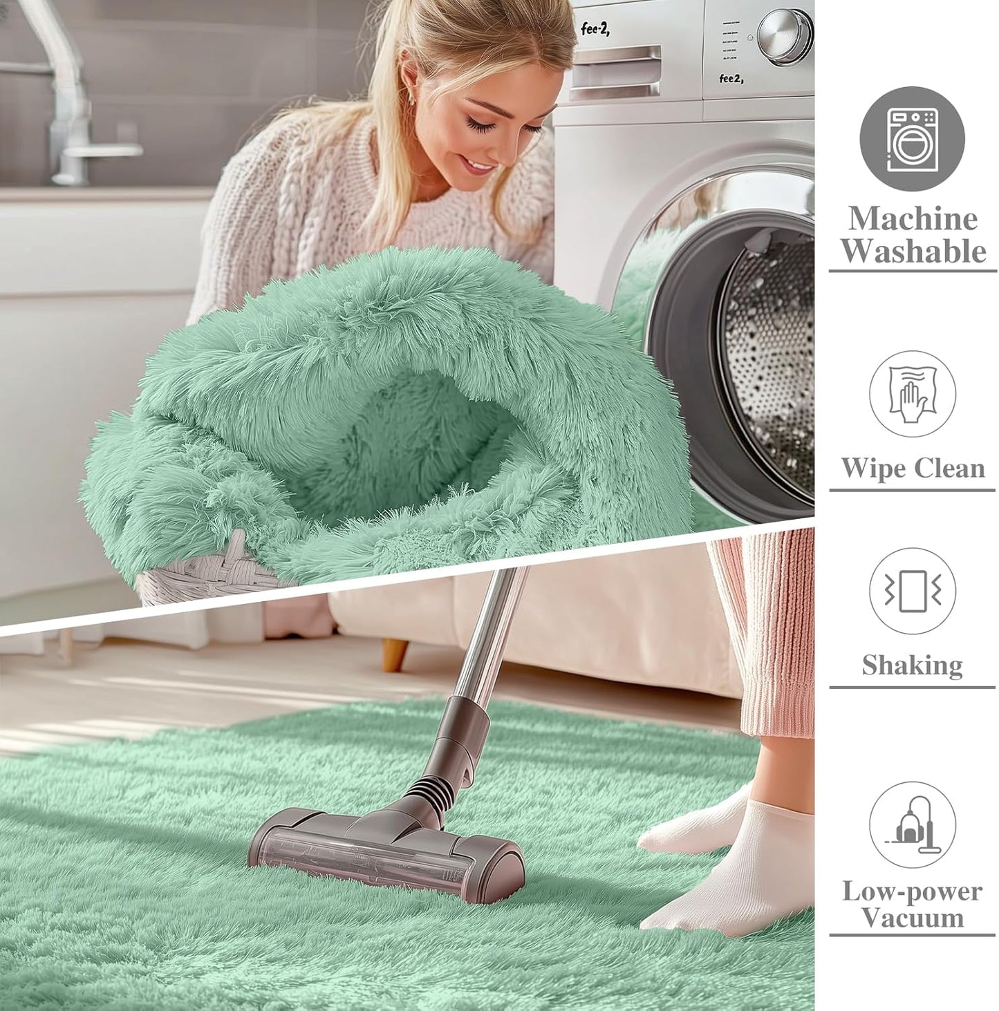 OLANLY Soft Fluffy Shaggy Bedside Rug - Machine Washable 2x3 Mint Green for Bedroom & Nursery Decor