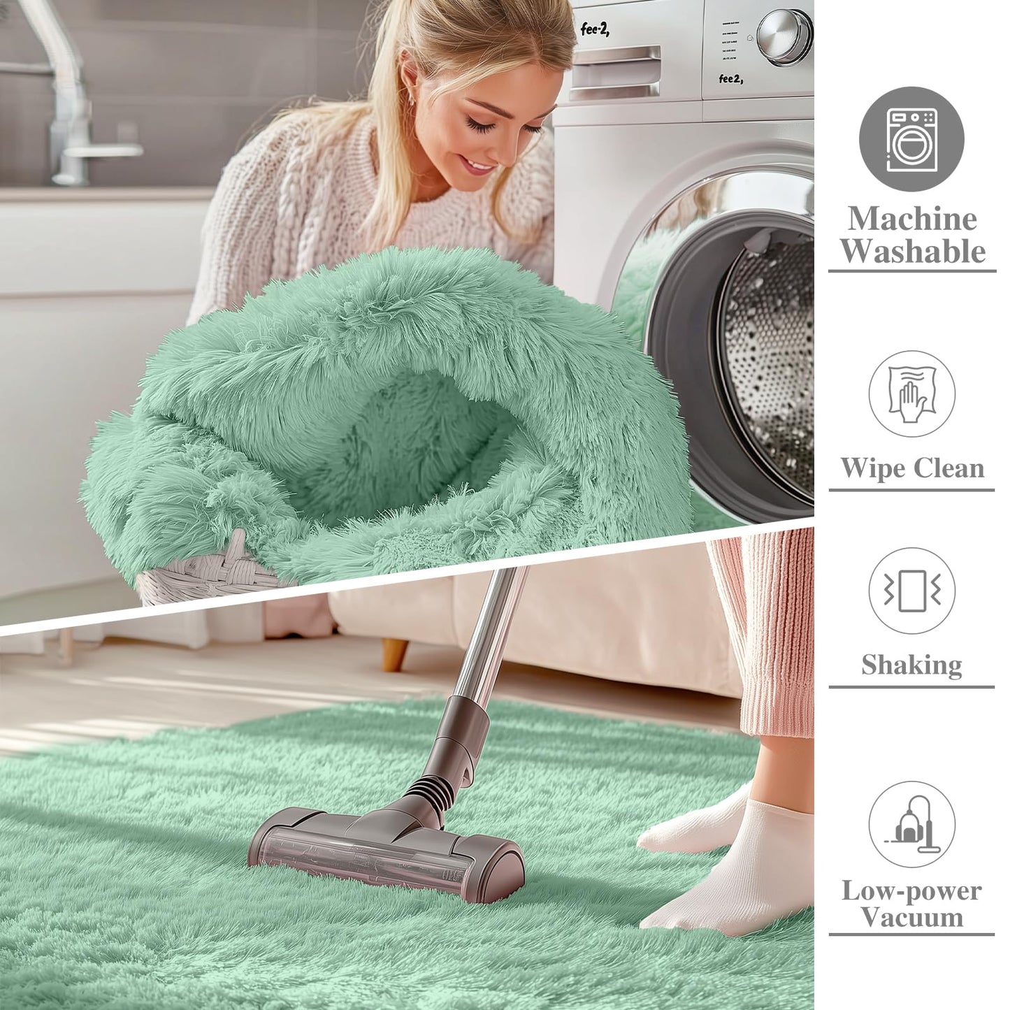 OLANLY 9x12 Machine Washable Large Area Rugs for Living Room, Bedroom, Soft Fluffy Shaggy Bedside Rug, Indoor Floor Carpet for Kids Girls and Boys, Dorms, Nursery, Home Decor Aesthetic, Mint Green