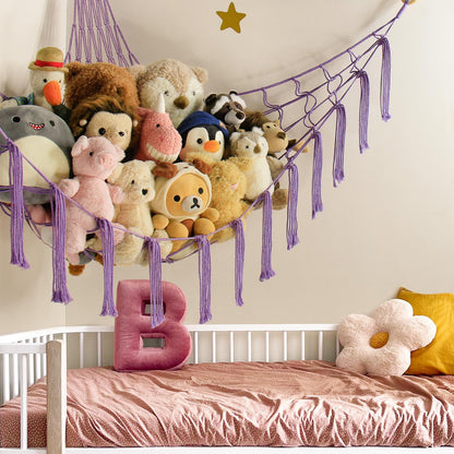 Mirolam Stuffed Animal Storage Hammock - Large Corner Toy Organizer Net for Baby Nursery Decor