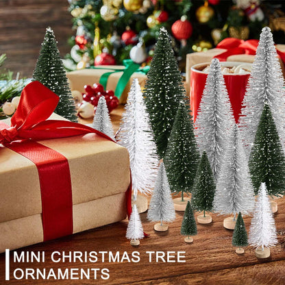 Skiennix 30Pcs Mini Christmas Trees - Artificial Bottle Brush Trees with Wooden Base | Green, Silver, White Decor