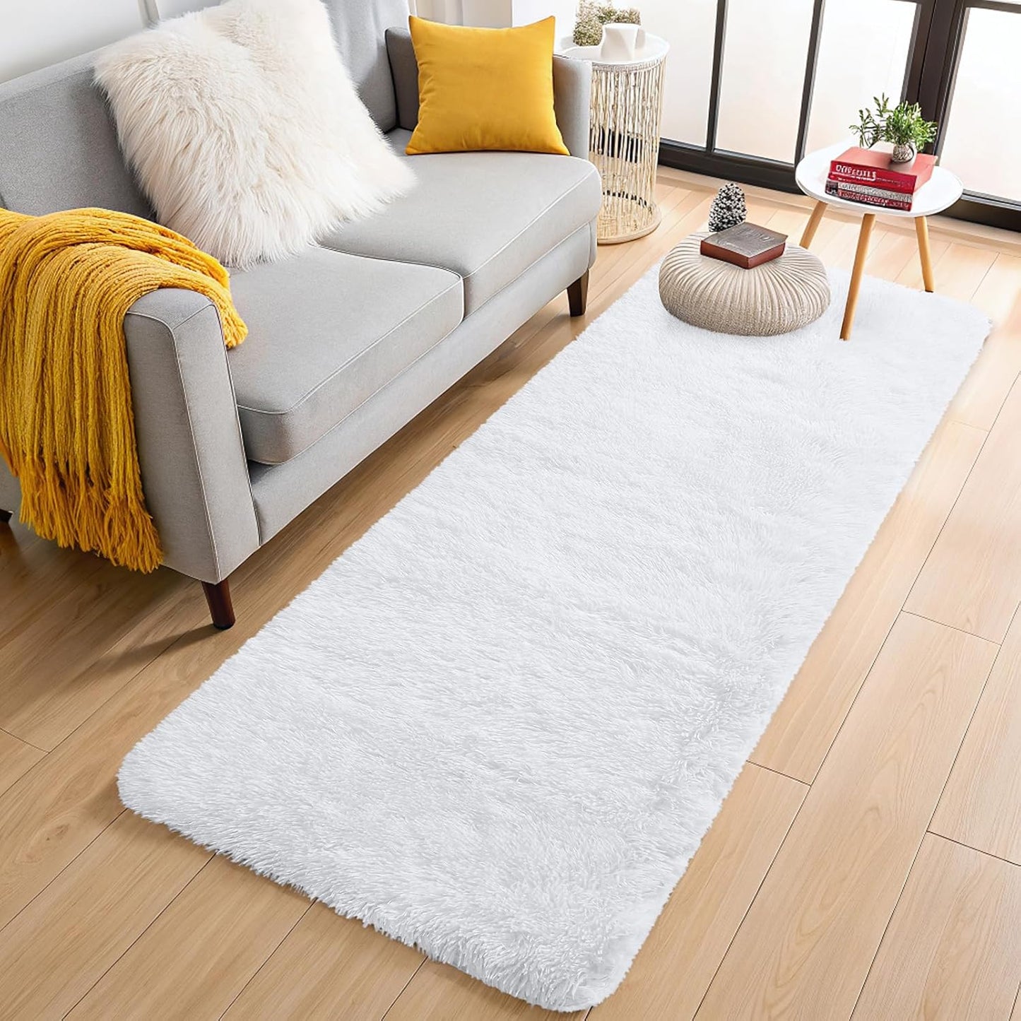 OLANLY Runner Rugs - Machine Washable Soft Fluffy Shaggy Design | Perfect for Hallway, Bedroom & Nursery Decor - White