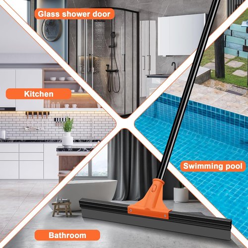 JEHONN Heavy Duty Floor Squeegee - 58.3-Inch Long Handle Rubber Scraper for Indoor/Outdoor Cleaning