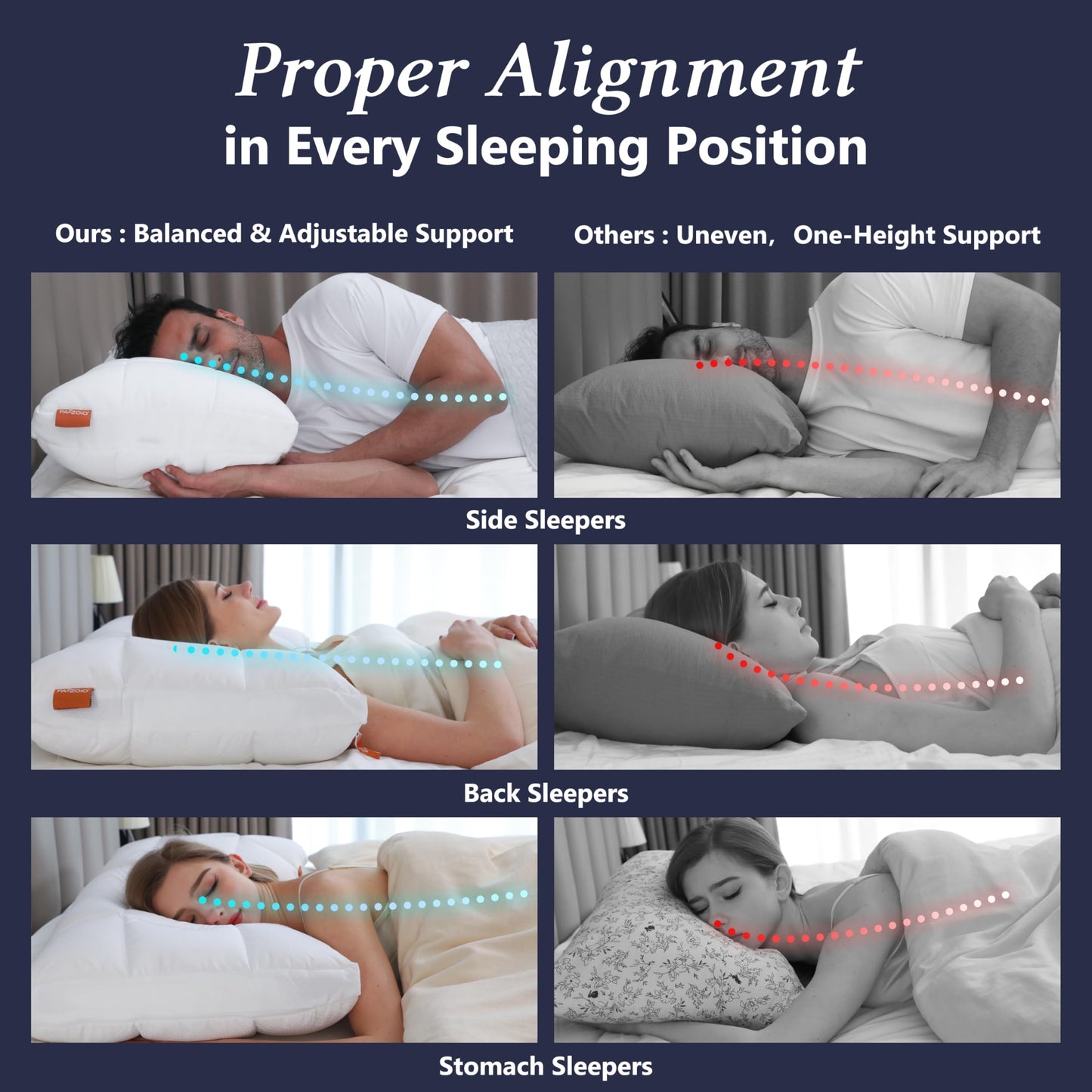 PAZZOIO Cooling Adjustable Pillow for Side Sleepers, Luxury Standard Size Bed Pillow with Best Customizable Height, Hotel Collection Soft Firm Support for Back, Stomach or Side Sleepers-Home Gifts