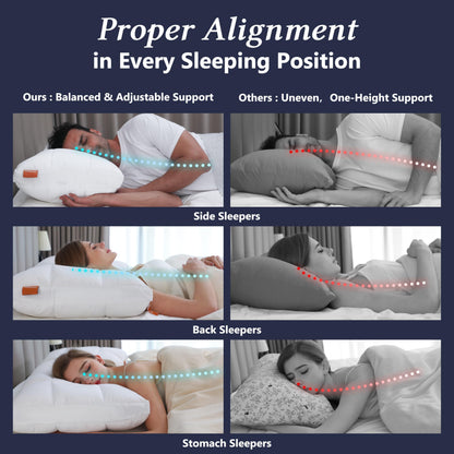 PAZZOIO Cooling Adjustable Pillow for Side Sleepers, Luxury Standard Size Bed Pillow with Best Customizable Height, Hotel Collection Soft Firm Support for Back, Stomach or Side Sleepers-Home Gifts