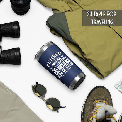 Retirement Gifts for Men 2026 - Retired Under New Management - Retirement Tumbler for Men Husband, Boyfriend, Father, Boss - Cool Gifts 20oz Navy Tumbler Birthday, Anniversary, Christmas