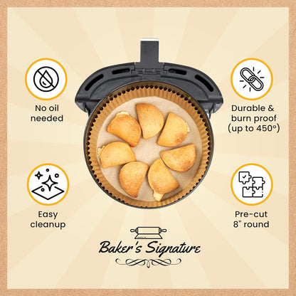 Baker's Signature 250 Pcs Air Fryer Liners - Round Non-Stick & Oil Proof for Easy Cleanup | 8 Inch for 5-8 Qt Baskets