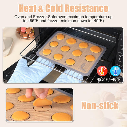 Silicone Baking Mat Macaron - Non-Stick Set of 3 Half & Quarter Sheet Liners | 16.5x11.6, Grey