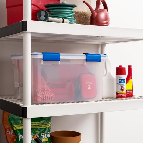 IRIS USA WeatherPro 44 Qt Storage Bins - BPA-Free Plastic with Tight Seal & Lids | Stackable Clear/Blue 2-Pack