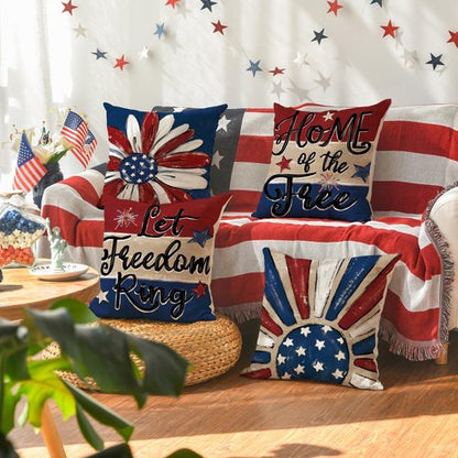 AVOIN Colorlife Throw Pillow Covers - 4th of July Patriotic Stars & Fireworks | 18x18 Inch USA Flag Cushion Set of 4