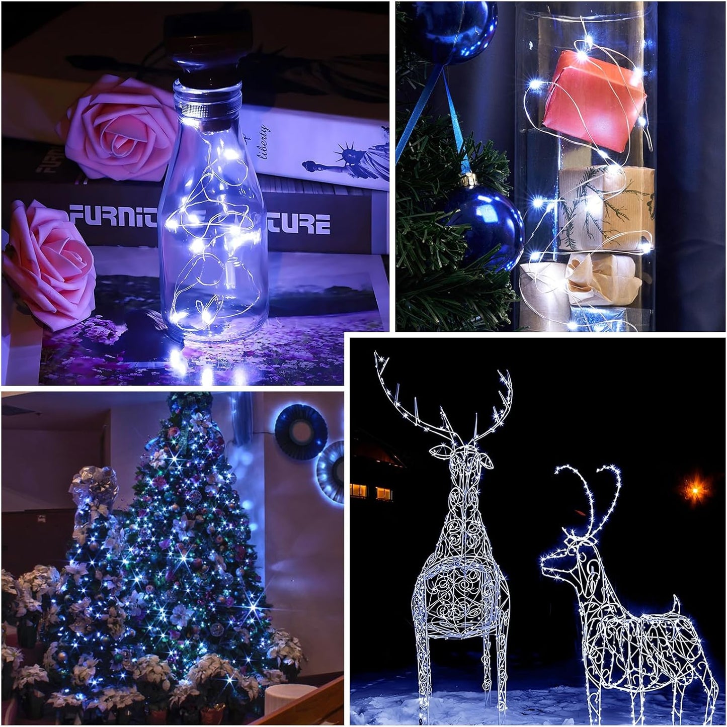 Skiennix 2 Pack LED Fairy Lights - Waterproof Silver Wire String Lights, 7 Feet, 20 LEDs for DIY Decor
