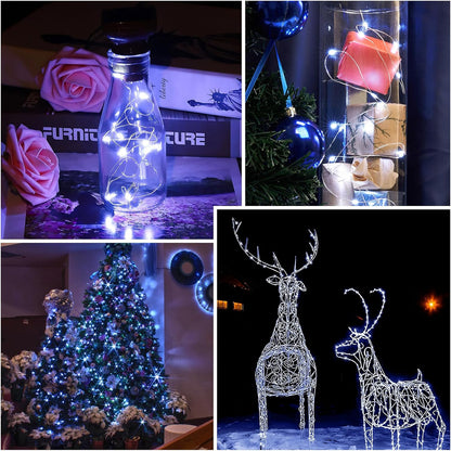 Skiennix 2 Pack LED Fairy Lights - Waterproof Silver Wire String Lights, 7 Feet, 20 LEDs for DIY Decor