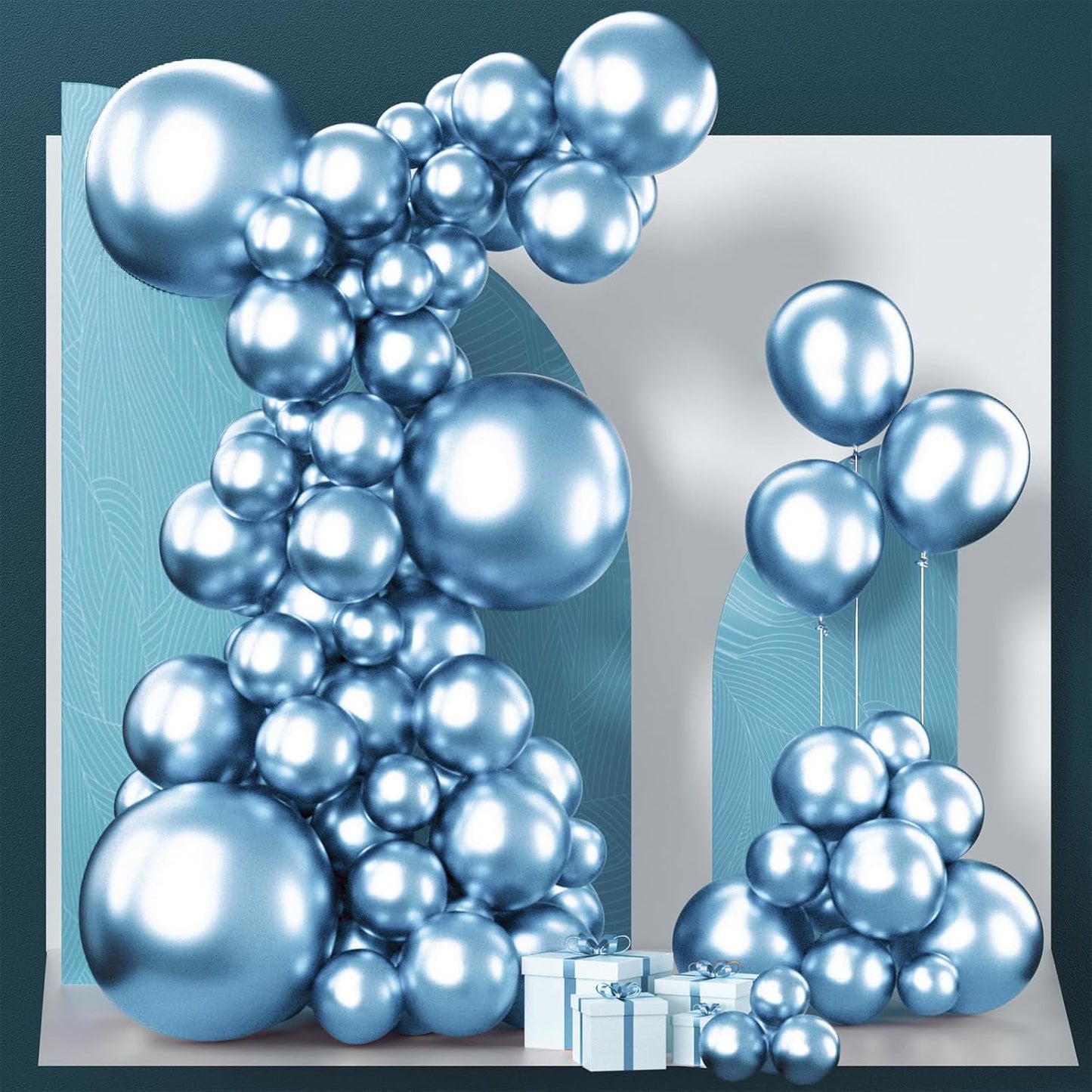 PartyWoo Metallic Light Blue Balloons - 100 Pcs Latex Balloon Arch Kit for Graduation & Baby Shower | 5-18 Inch Sizes