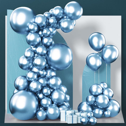 PartyWoo Metallic Light Blue Balloons - 100 Pcs Latex Balloon Arch Kit for Graduation & Baby Shower | 5-18 Inch Sizes
