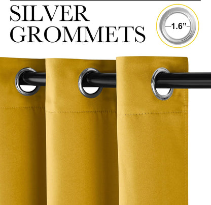 NICETOWN Gold Blackout Cafe Curtains - Faux Silk Grommet Drapes for Small Windows | 42" x 84", 2 Panels