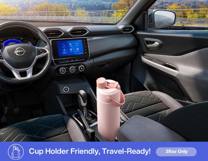 POWCAN 26 oz Insulated Water Bottle - 2-in-1 Straw & Spout Lid | Leak-Proof, Keeps Drinks Cold 24H, Fits Car Cup Holder (Lupine)