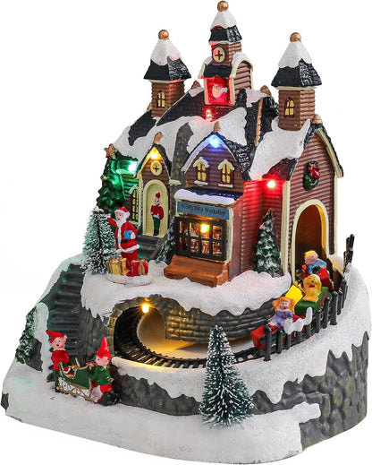 Wonder Garden Christmas Village Houses - Colorful Musical Snow Village Figurine with LED Lights & Train