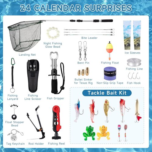 Fishing Advent Calendar - 24-Day Countdown with Fishing Tool Kit & Tackle Lures | Perfect Christmas Gift for Men & Teens