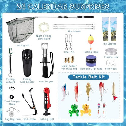 Fishing Advent Calendar - 24-Day Countdown with Fishing Tool Kit & Tackle Lures | Perfect Christmas Gift for Men & Teens