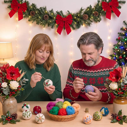 Felted Christmas Ball DIY Kit - 16 Colors, 16 Needles, 16 White Balls for Beginners