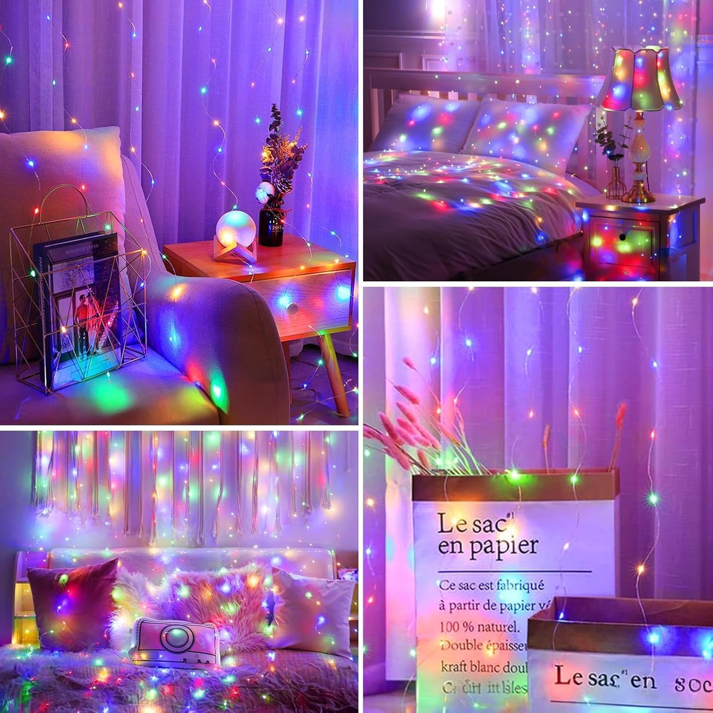 Minetom 300 LED Curtain Lights - Dimmable Fairy Lights with Remote & Timer | USB Powered Multicolor Decor