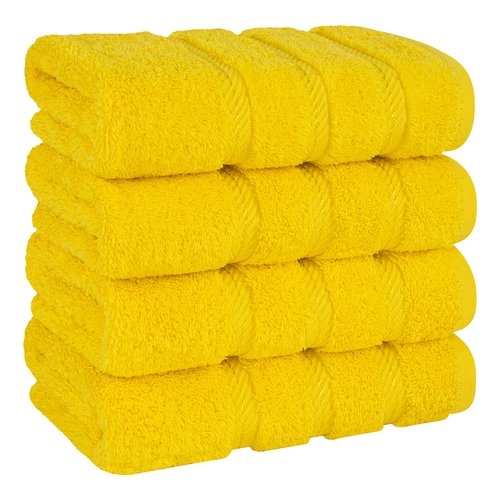 American Soft Linen Luxury Hand Towels for Bathroom, 600 GSM Heawy Weight 16x28 Size 100% Cotton Turkish 4 Piece Hand Face Towel Set, Yellow Hand Towels
