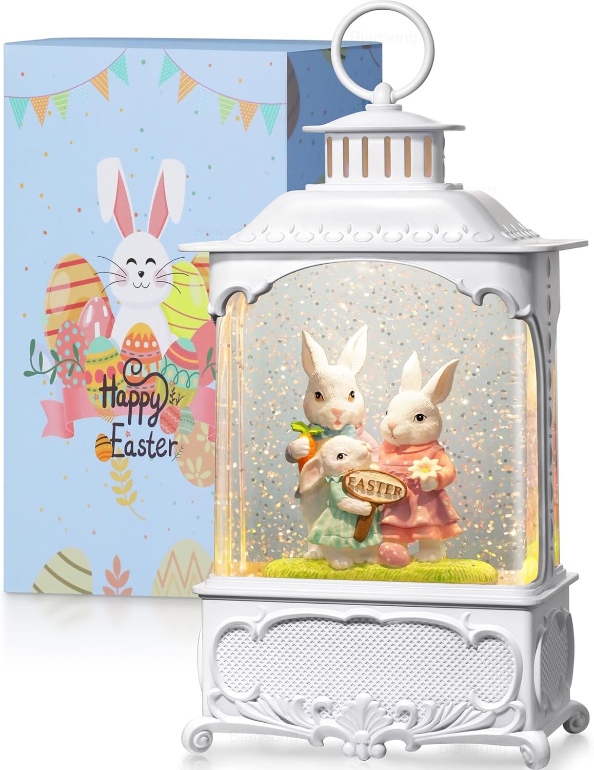 Skiennix Easter Snow Globe Lantern - Timer & USB/Battery Powered Bunny Decor | 10.2 Inch