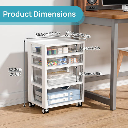Vtopmart 4-Tier Rolling Drawer Cart - Versatile Storage Organizer for Home, Office, Crafts & Toys